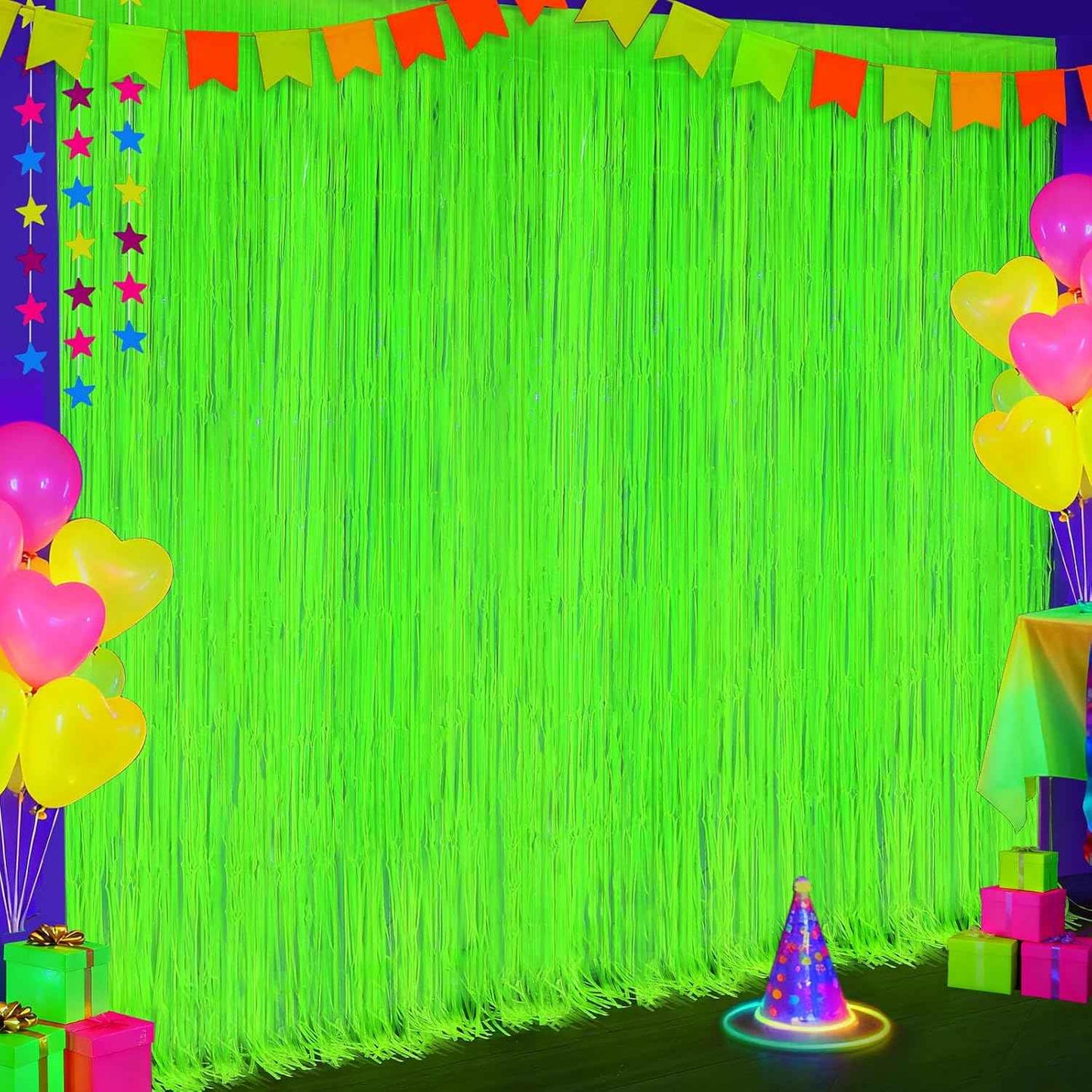 GCB 2Pack Black Metallic Tinsel Foil Fringe Curtains, Black Foil Curtain Backdrop, Photo Booth Props for Birthday Wedding Baby Shower Bachelorette Xmas Celebration Party Decorations Door Streamers