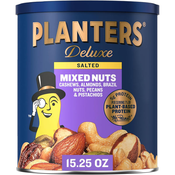 Deluxe Mixed Nuts, Cashews, Almonds, Brazil Nuts, Pistachios, Pecans, Lightly Salted, 15.25 oz Canister