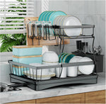 Large capacity 2-tier dish drying rack for kitchen counter