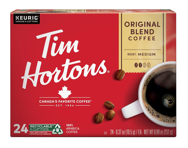 Tim Hortons Original Blend Medium Roast Coffee K-Cup Pods Compatible with Keurig Brewers 24 Count