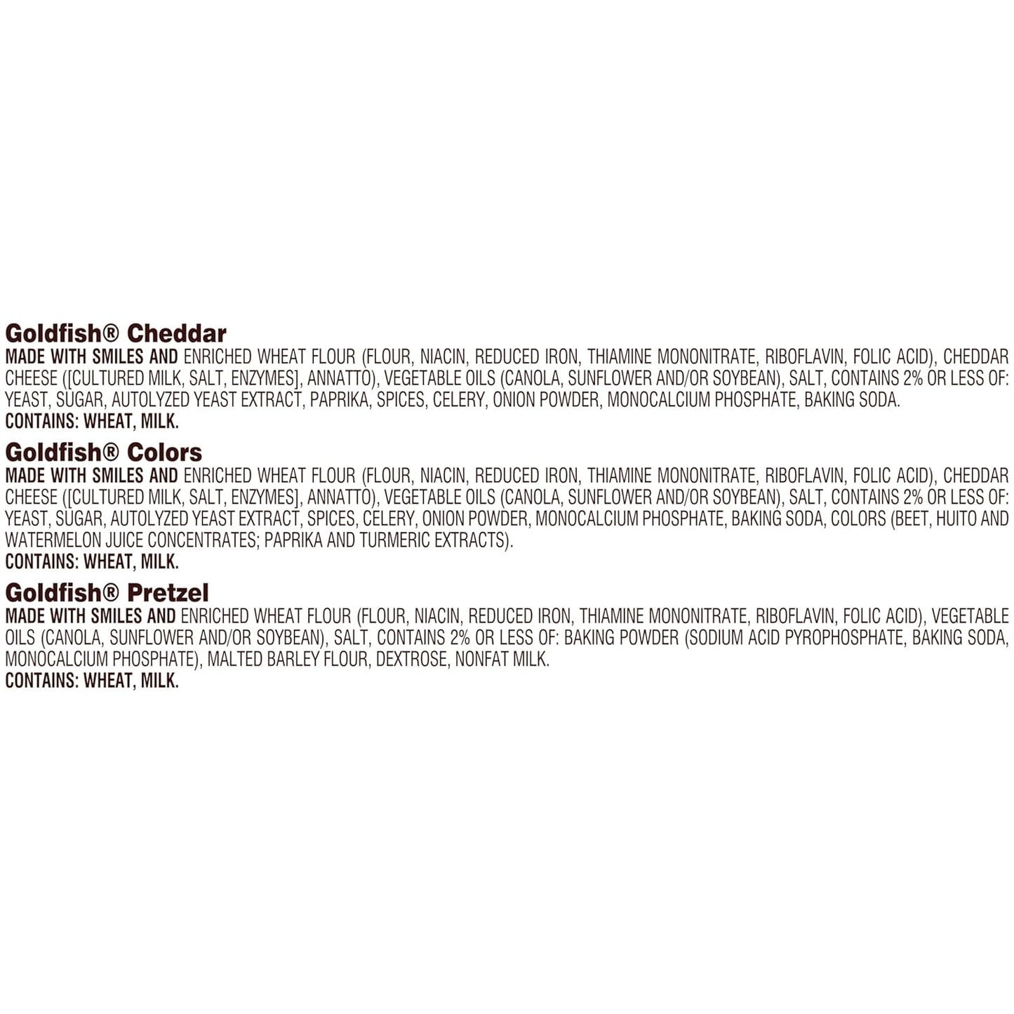 Goldfish Crackers Big Smiles Variety Pack: Cheddar, Colors, and Pretzels, Snack Packs, 30 Count