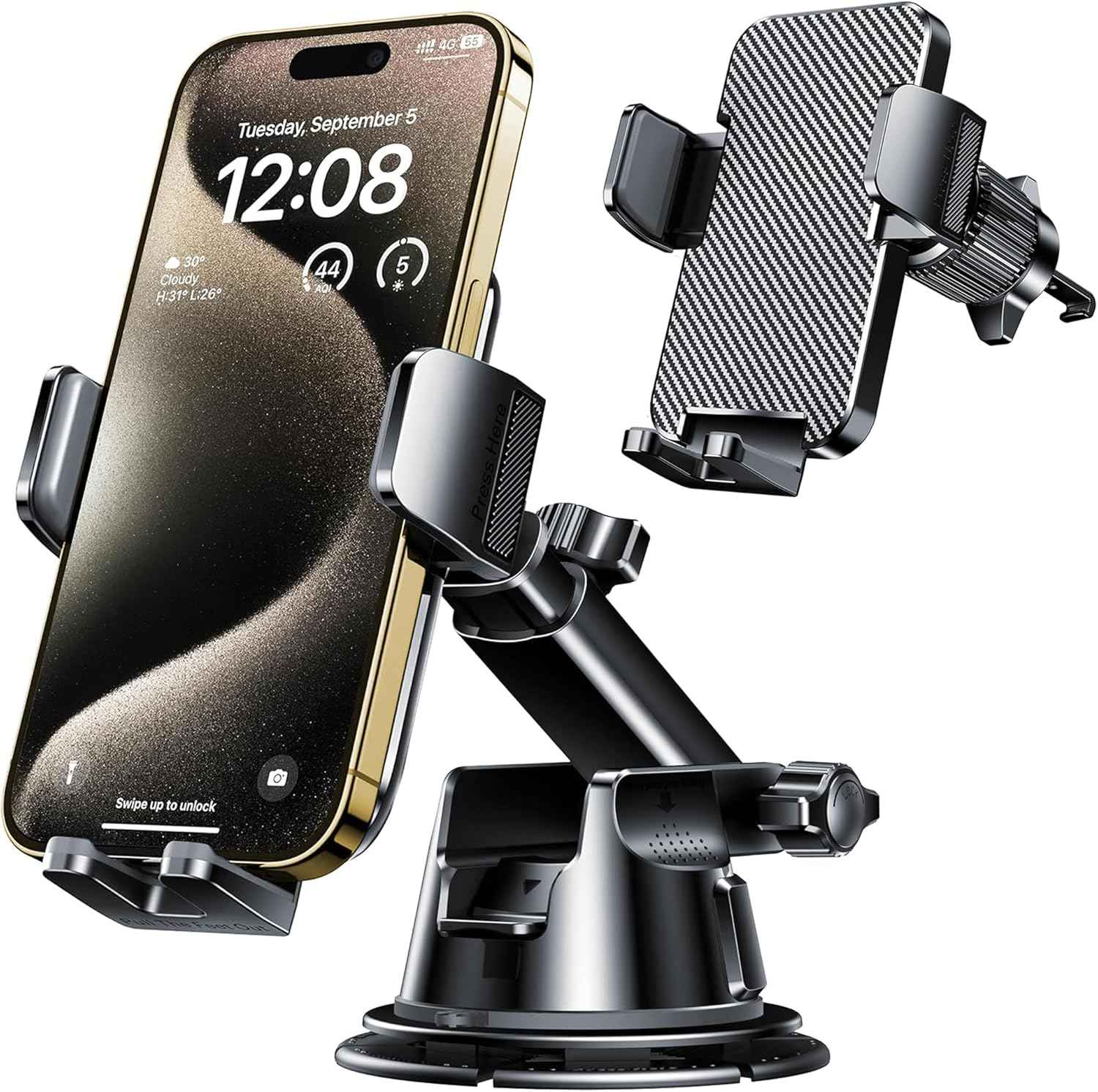 Qifutan Dash Mounted Holders Phone Holders for Your Car Phone Mount for Car Windshield Dashboard Air Vent Universal Desk Mounts Hands Free Automobile Cell Phone Holder Fit for iPhone Smartphone