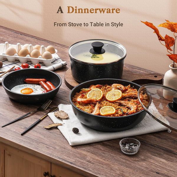 15-Piece Non-Stick Cookware Set with Detachable Handles and Oven Safety