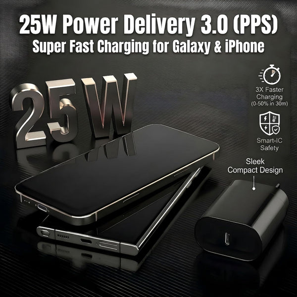 25W USB C Charger Block with 6ft and 10ft Cables for Samsung and iPhone