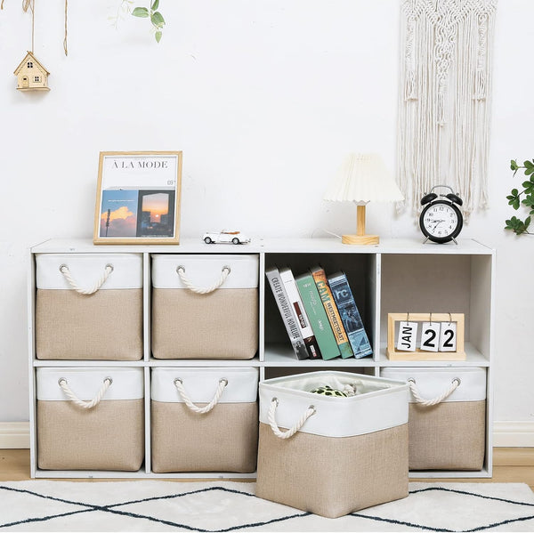 11 x 11 inch cube storage bins, 6 pack large collapsible fabric storage bin with ropes