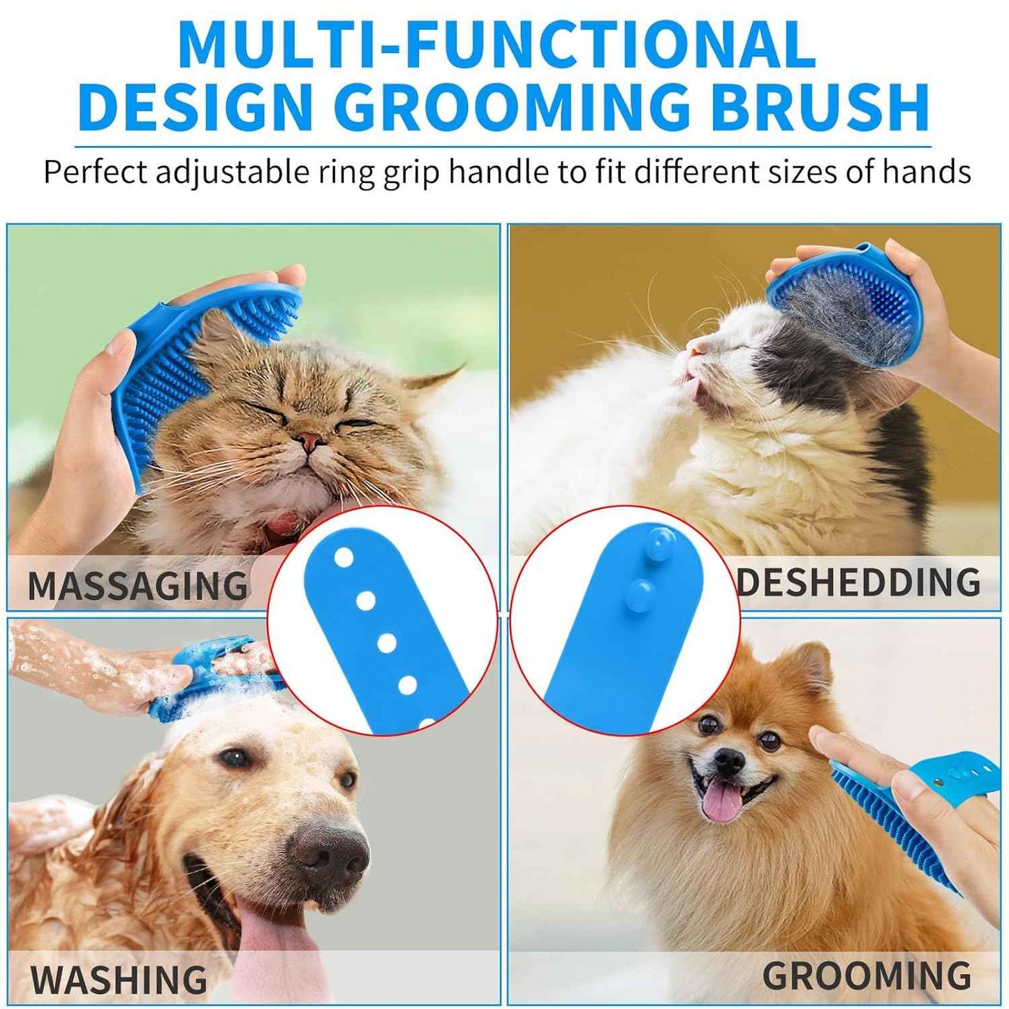 Comotech 6PCS Dog Bath Brush & Dog Toothbrush | Adjustable Handle Shampoo Brush & Scrubber for Short & Long Haired Dogs & Cats | Effectively Solve Odor & Stain Removal Problems | Pet Supplies (Blue)
