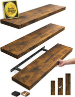 BAYKA Floating Shelves for Wall, Wall Mounted Rustic Wood Shelves for Bathroom, Bedroom, Living Room, Kitchen, Hanging Shelf for Books/Storage/Room Decor with 22lbs Capacity (Black, Set of 3, 15.7in)