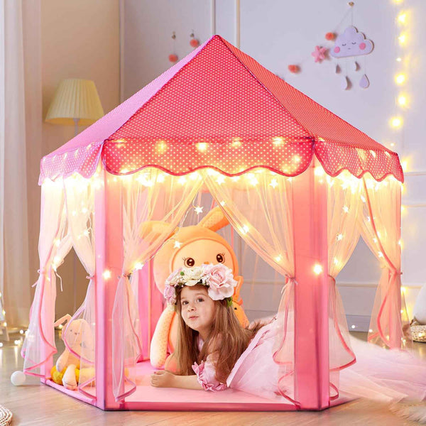 Monobeach Princess Tent Large Playhouse Kids Castle with Star Lights for Indoor and Outdoor Play, 55'' x 53''