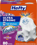 Hefty Ultra Strong 13 Gallon Trash Bags, Tall Kitchen Trash Bags 13 Gallon Size, Resist Leaks, Punctures, and Rips, Continuous Odor Control, White, Fabuloso Lavender Scent, 80 Bags