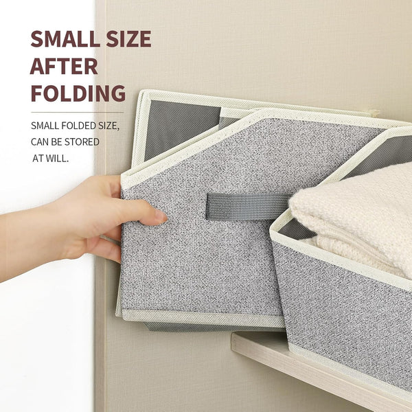 Large closet shelf organizer with fabric storage bins and handles