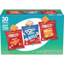 Cheez-It and Pop-Tarts snacks variety pack, 30 count, 33.42oz box, wheat, milk, and soy ingredients