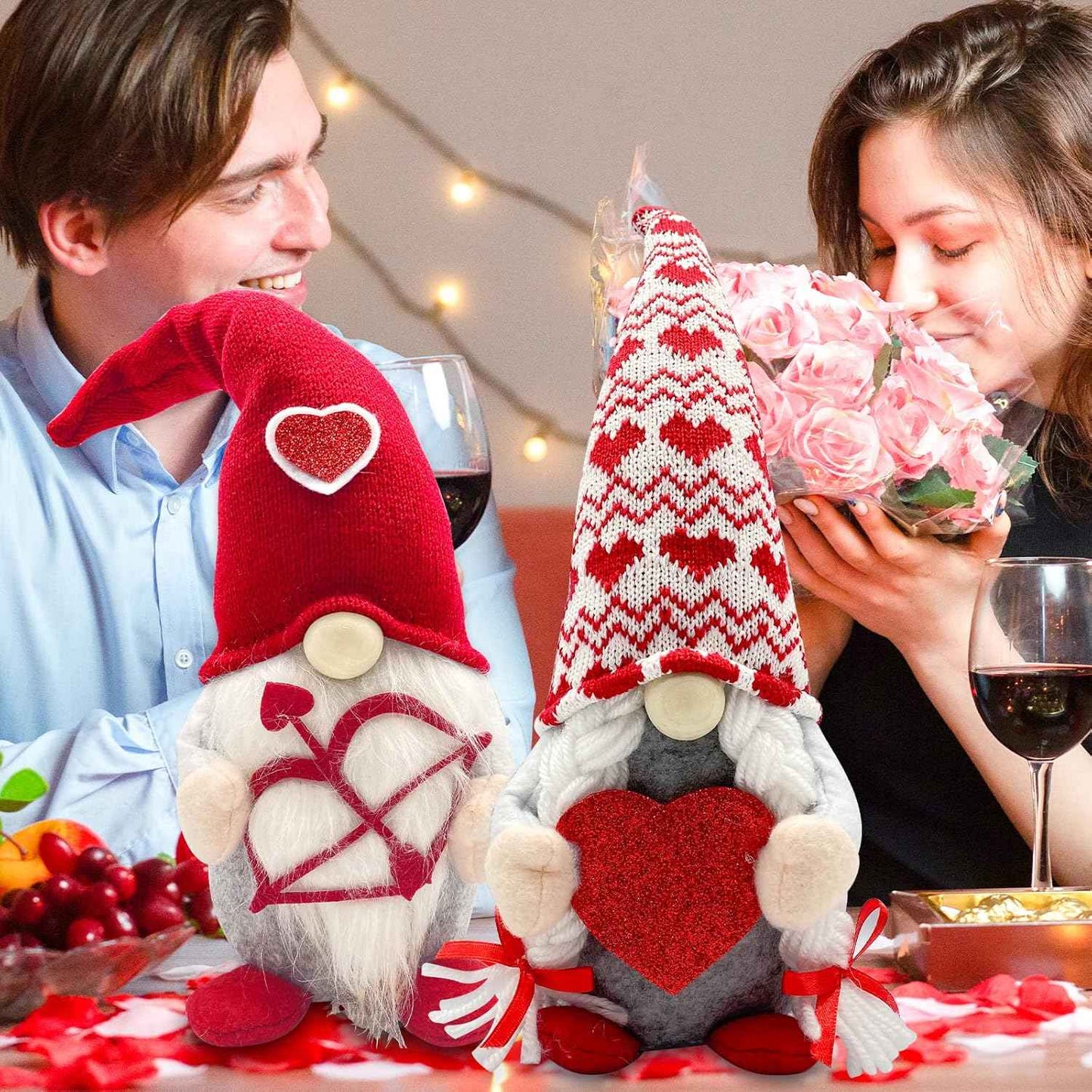 Valentines Day Decor - Valentines Day Decorations - Red Valentine Couple Plush Gnomes Decorations for Home, Indoor, Office - Valentine Gifts for Her, Girls - Romantic Anniversary Vday Gift