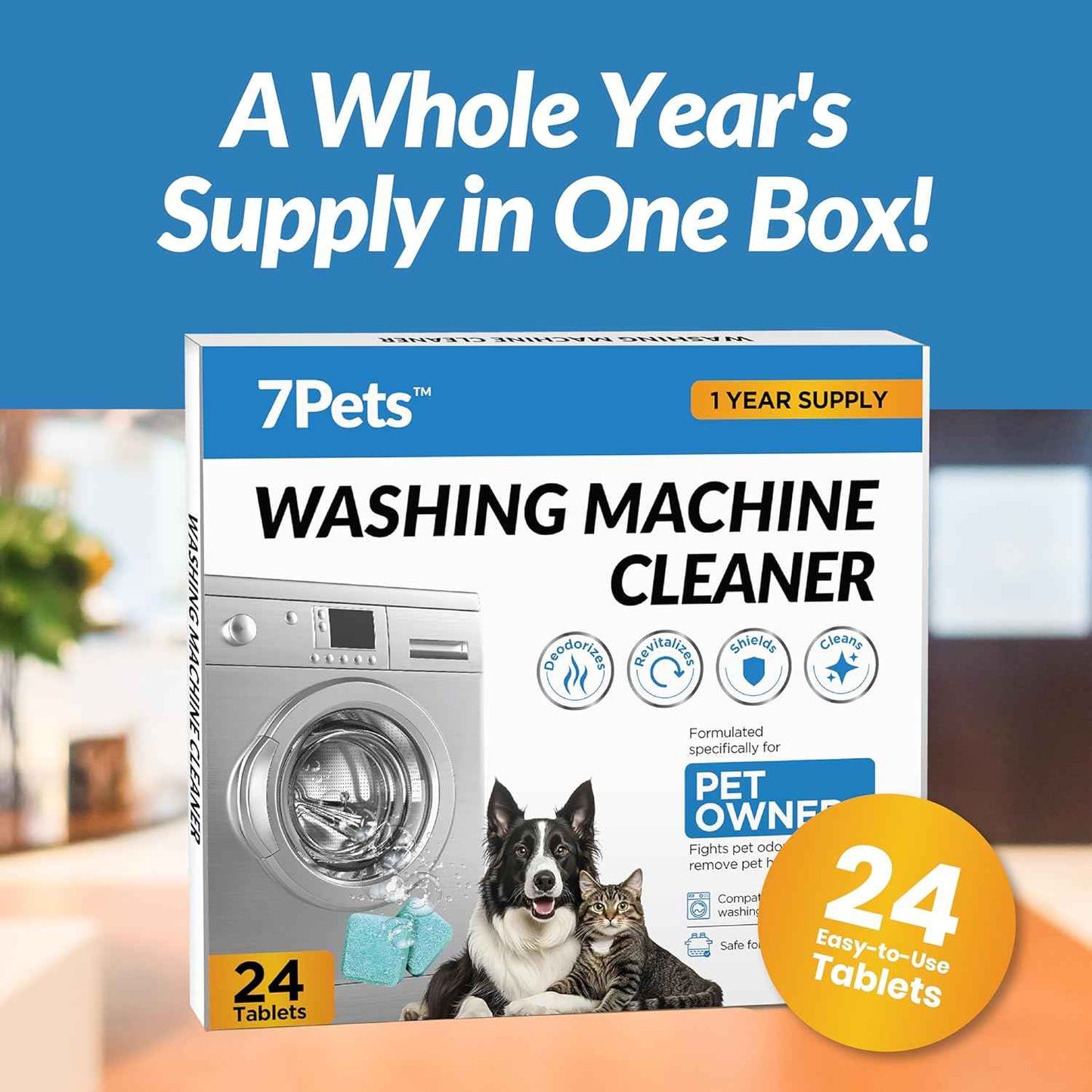 Washing Machine Cleaner Tablets | 24 Count 1-Year Supply | Formulated for Pet Owners | Pet-Friendly Deep Descaler | HE, Top & Front Load | Septic Safe & Eco-Friendly | Eliminates Odor & Residue