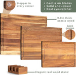 WALDWERK Acacia Wood Cutting Board Set with Stand for Kitchen
