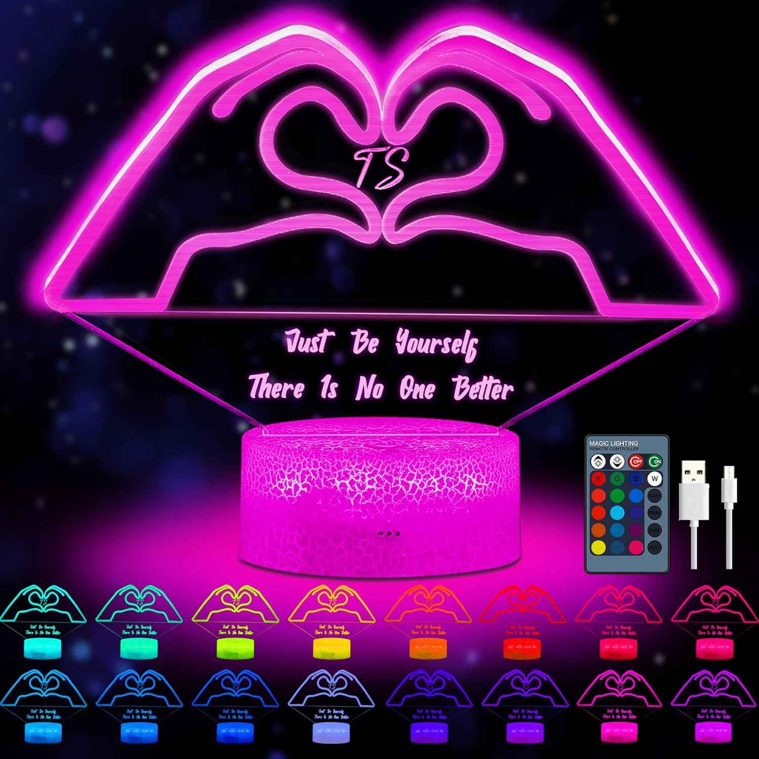 Heart Hands 3D Night Light – 16 Color Changing LED Lamp with Remote & Touch, Cool LED Room Decor for Girls, Women, Teens, Aesthetic Gifts for Music Lovers, Fans of Pop Culture Icons