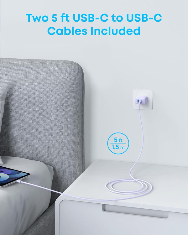 Anker iPhone Charger, 2-Pack 20W Fast USB C Charger Block, Type C Charger Fast Charging for iPhone 17/17 Pro Max/16 Series/iPad Pro and More (Purple, 2 Pack & 2 Cable)