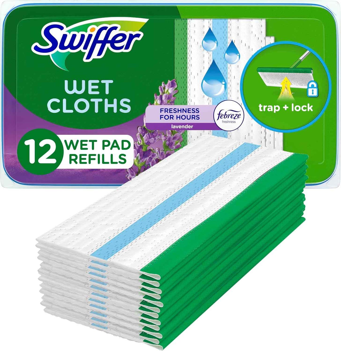 Swiffer Sweeper Wet Mopping Cloth Multi Surface Refills, Mops for Floor Cleaning, Febreze Lavender Scent, 36 Count