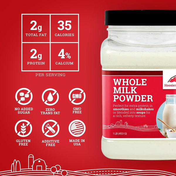 Hoosier Hill Farm 100% Hormone-Free Whole Milk Powder, 1 Pound, US Product, Non-Refrigerated