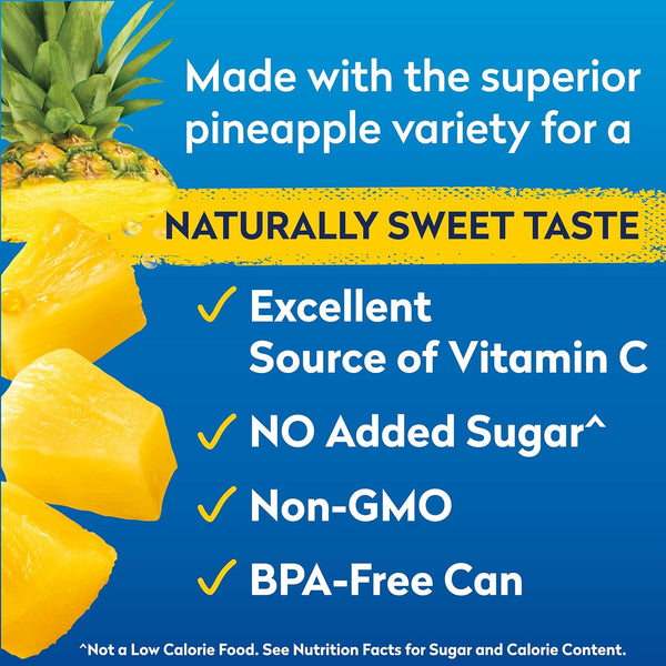 Dole Tropical Gold Pineapple Chunks in 100% Pineapple Juice, 15.25 Oz, 12 Count, Gluten Free, No Sugar Added