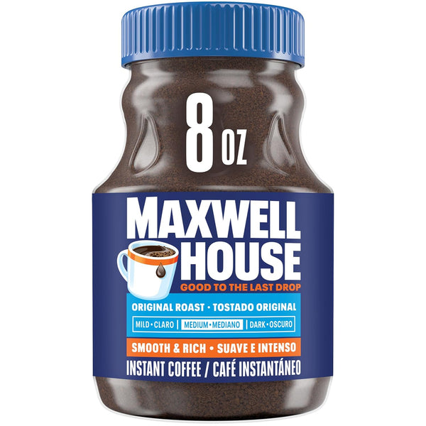 maxwell house original roast instant coffee, 8 oz, smooth, rich, full-bodied, no brewer required