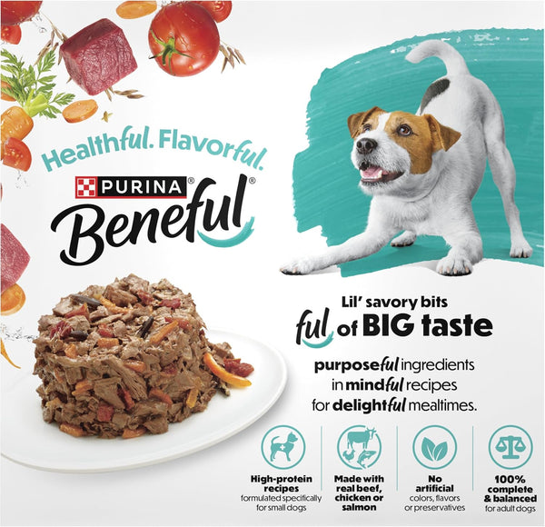 Purina beneful small breed dog food variety pack incrediBites with real beef chicken and salmon 3 oz cans pack of 30
