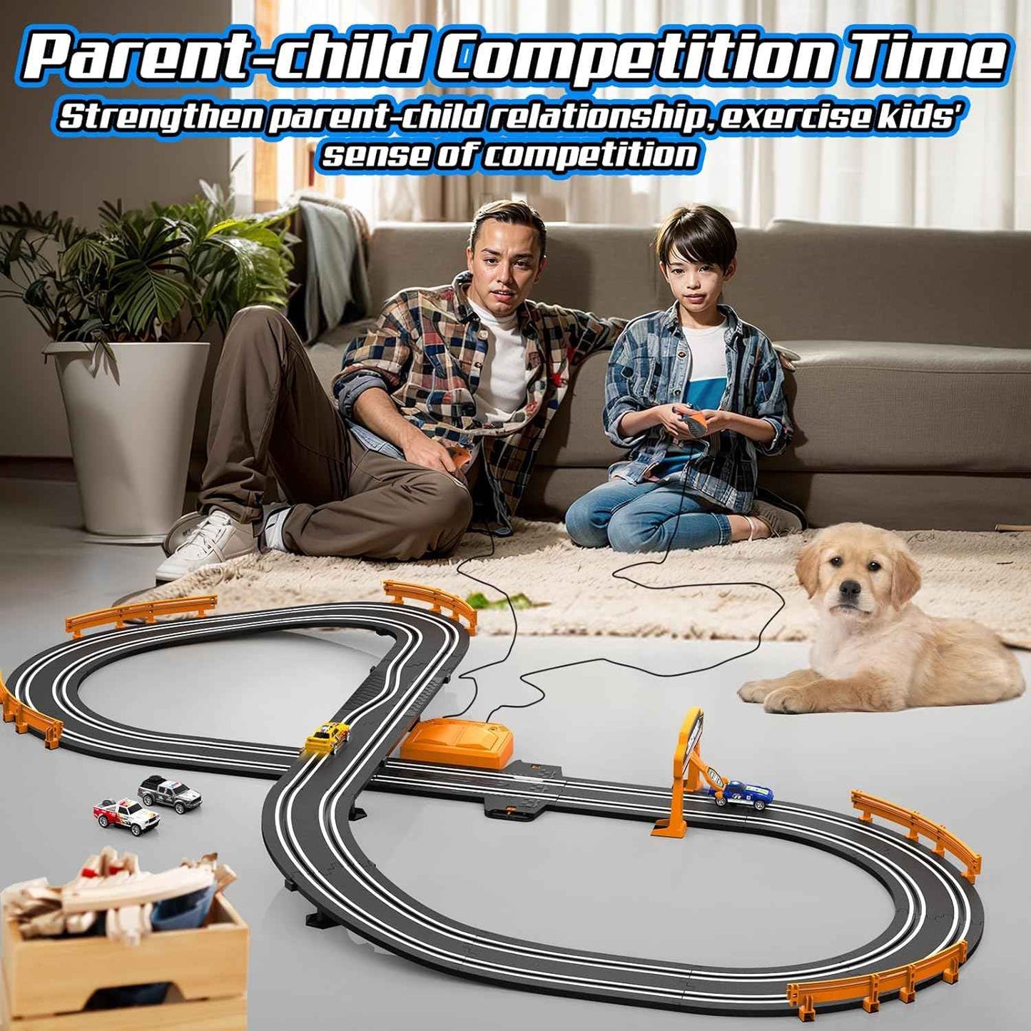 Slot Car Race Track Sets for Boys, Race Car Track with 2 High-Speed Slot Cars, Battery or Electric Car Track, Dual Racing Game Lap Counter Track Sets, Toys Gifts for Boys Girls Ages 4 5 6 7 8-12