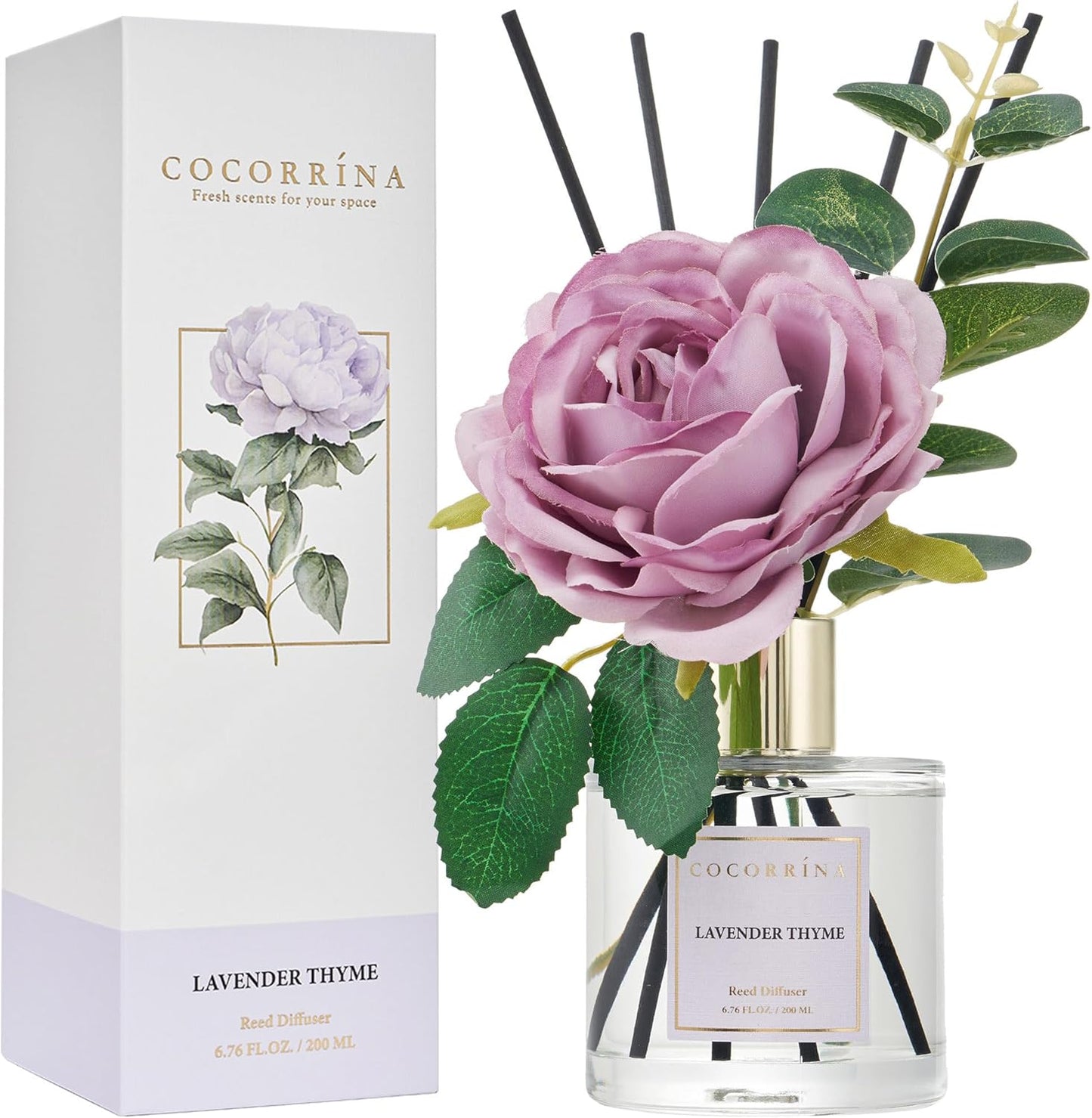 Cocorrína Premium Reed Diffuser Set with Preserved Baby's Breath & Cotton Stick Cashmere Vanilla | 6.7 fl oz Scent Fragrance Oil Diffuser for Bedroom Bathroom Home Décor