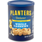 PLANTERS Deluxe Honey Roasted Whole Cashews: Sweet & Salty Snack, Plant-Based Protein, Crunchy Texture, Resealable Canister