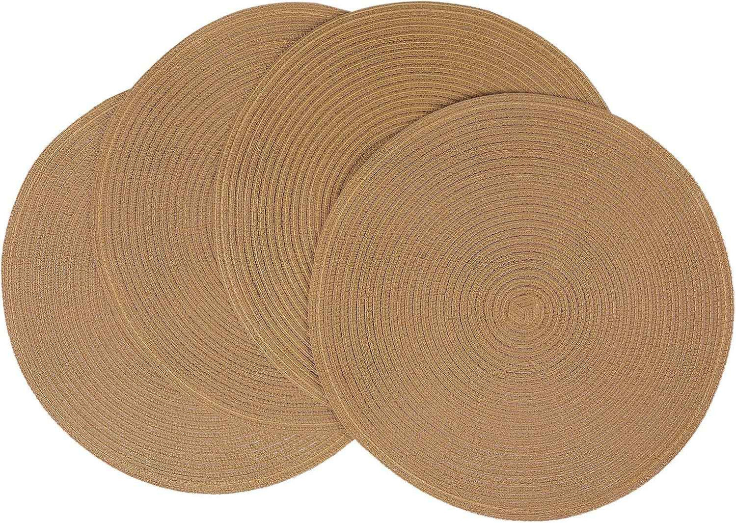 SHACOS 15 inch Round Braided Placemats Set of 6 Non Slip Heat Resistant Cotton Polyester Table Mats Washable Place Mats for Kitchen Dining Party Table Decor (Beige, 6)