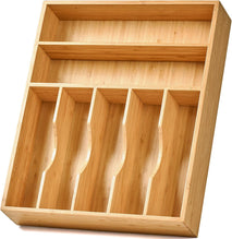 Bamboo kitchen drawer organizer with 7 slots and 6 silicone feet