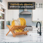 Bambusi Collapsible Bamboo 2 Tier Foldable Wooden Dish Drainer for Countertop