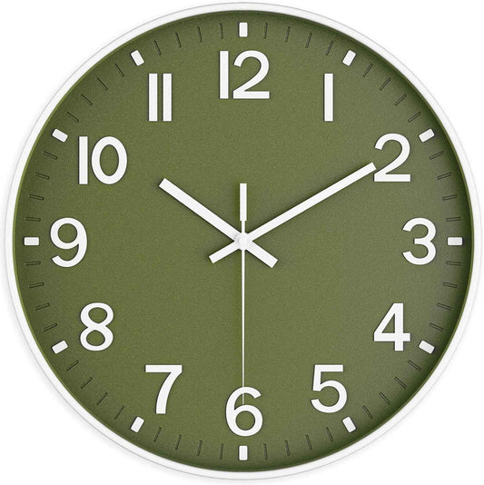 Silent Wall Clock Non-Ticking Battery Operated – Modern Olive Green Analog Wall Clock for Living Room, Kitchen, Office, Bedroom – Stylish Home Wall Decor Clock, 8 Inch