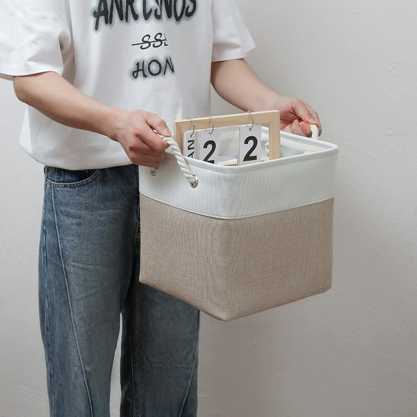 11 x 11 inch cube storage bins, 6 pack large collapsible fabric storage bin with ropes