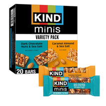 KIND Minis Snack Bars, Dark Chocolate, Caramel, Nuts & Sea Salt, Gluten Free, 20 Count, 0.7 OZ, Variety Pack