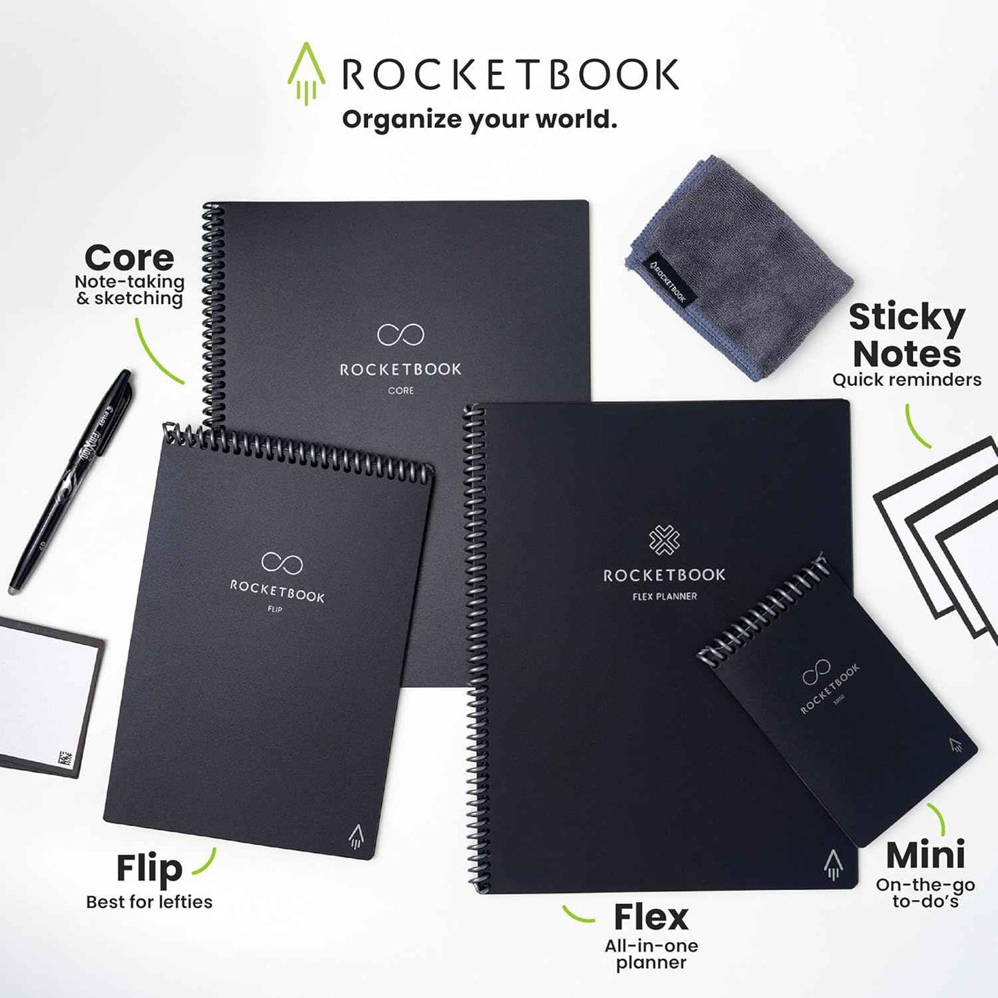 Rocketbook Core Reusable Smart Notebook, Lined Pages For School, Work and Creative Projects, Letter Size 8.5x11, Black - Premium