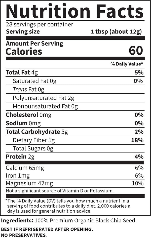 Garden of Life Raw Organics 100% Organic Chia Seeds for Smoothies and Pudding, Whole Seed Foods with Omega 3 Superfood, 28 Servings