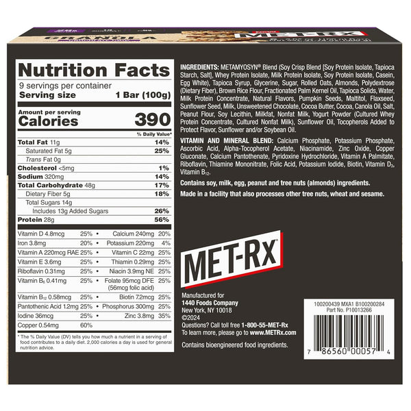 MET-Rx Big 100 Granola Protein Bar, 28 G Protein, Chocolate Chip, Pack of 9