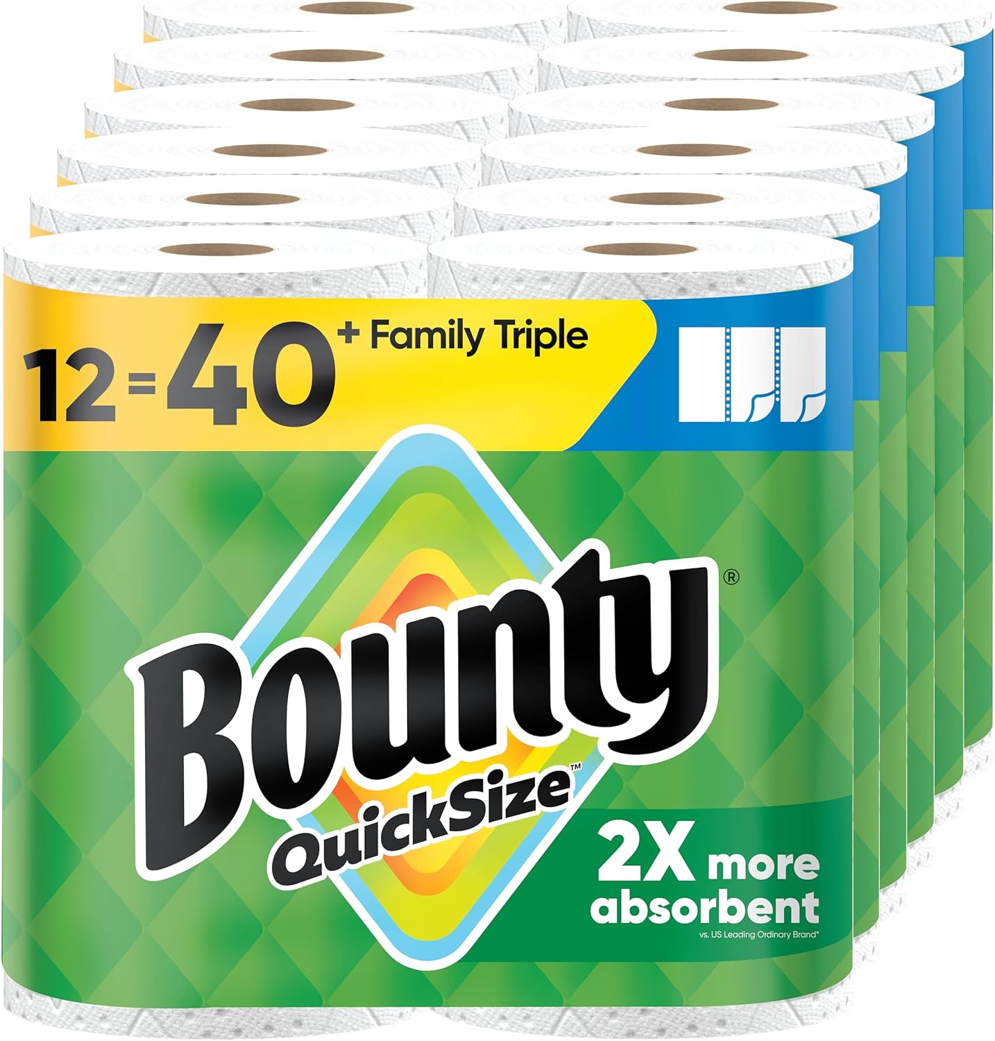 Bounty Quick Size Paper Towels, White, 8 Family Rolls = 20 Regular Rolls