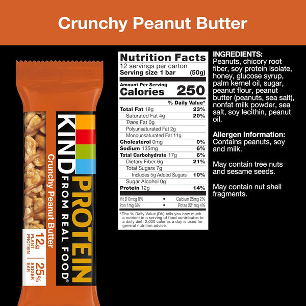 KIND Protein Bars, Crunchy Peanut Butter, Gluten Free, 12g Protein, 12 Count