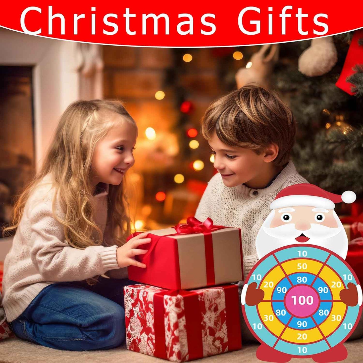 30” Christmas Games Toys Gifts for Kids, Large Santa Claus Dart Board Game, Christmas Party Supplies Indoor Outdoor Decor, Xmas Birthday Gifts for Boys Girls, Kids Party Favors Stocking Stuffers