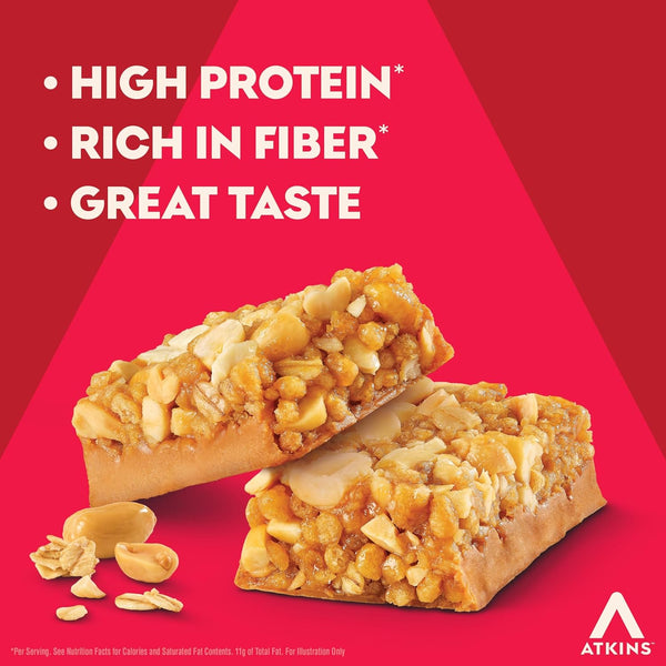 Atkins Peanut Butter Granola High Protein Bar, 12 Count, 16g Protein, 1g Sugar, 4g Net Carb