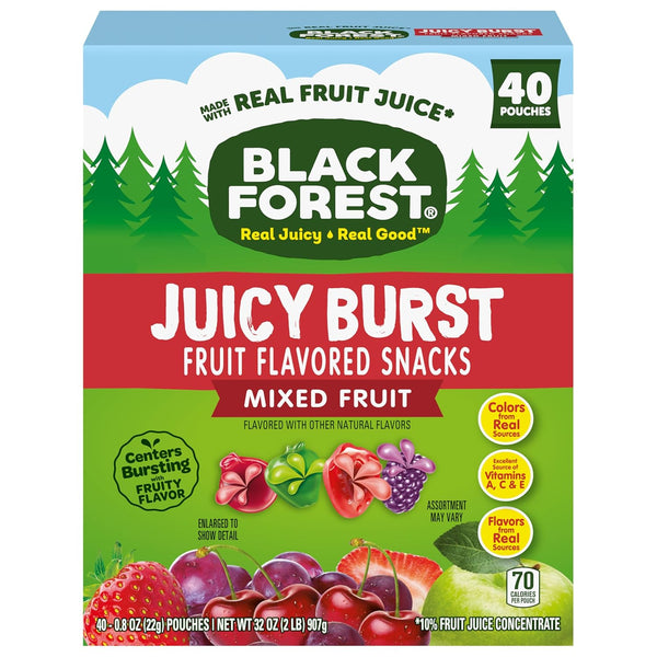 Black Forest, Juicy Burst, 0.8 oz, 40 ct, Mixed Fruit Flavored Snacks, Real Fruit Juice