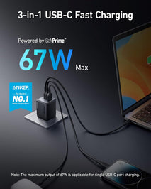 Anker USB Charger Block,67W GaN Wall Charger,3-Port Compact Fast Charging Phone Charger,For MacBook Pro/Air, Pixelbook, iPad Pro, iPhone 17/16/Pro, Galaxy S23/S22, Note20, Pixel, Apple Watch, and More
