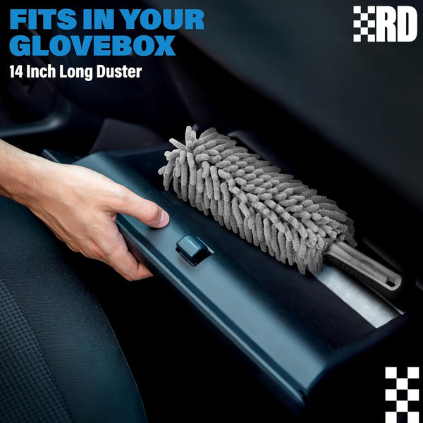 Professional Lint & Scratch Free Car Duster Interior - Car Accessories for Women and Men, 10 inches compact design