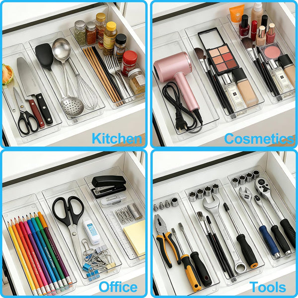 4 pack clear plastic drawer organizer trays for storage and organization