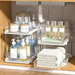 Delamu 2-Tier Bathroom Under Sink Organizer, Stackable Kitchen Pantry Storage, White, 2 Pack