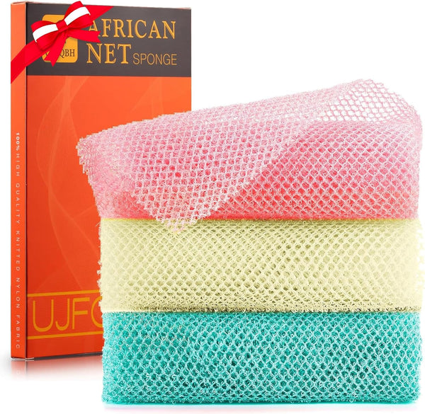 ujfqbh 3 pieces african bath sponge pink yellow purple exfoliating shower body scrubber