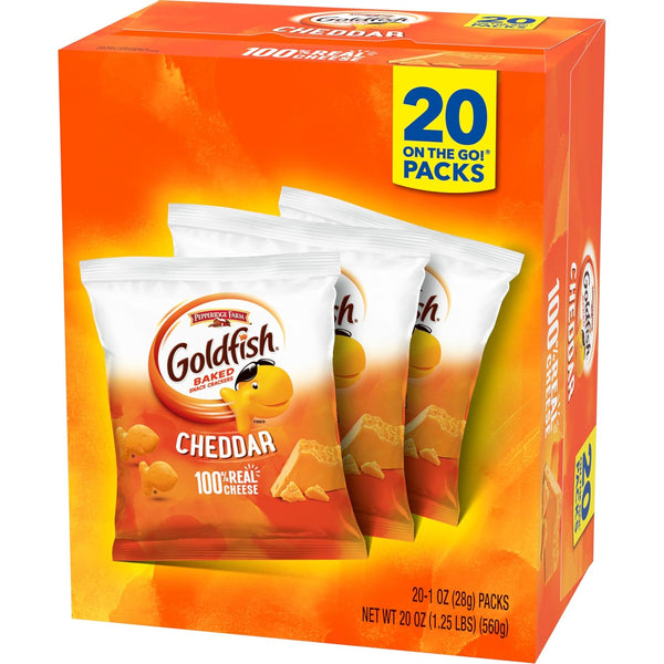Goldfish Cheddar Cheese Crackers, 20 Count Box, 1 oz On-the-Go Snack Packs