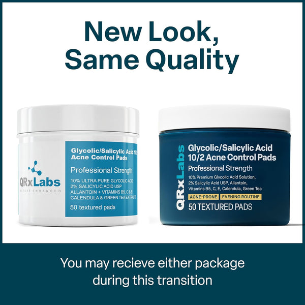 qrxlabs salicylic & glycolic acid pads 2% salicylic & 10% glycolic acne pads for face & bacne with vitamins b5, c, e, calendula, and green tea - 50 count