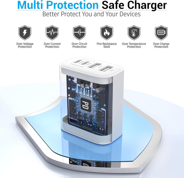 40W 4 Ports USB-C Wall Charger Plug Fast Charging Multiport Adapter